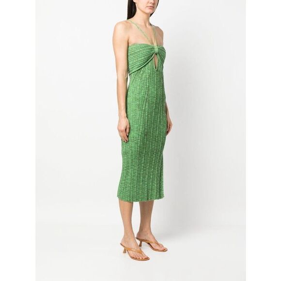 NWT Cult Gaia Halter Cutout Side Slit Elfreda Knit Midi Dress Emerald Small $425 - Picture 3 of 12